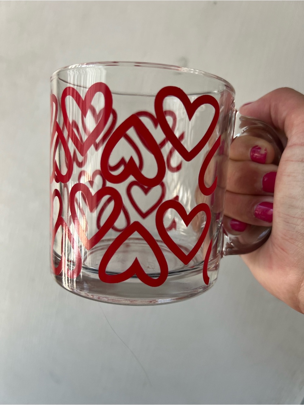 Glass Mug with Red Heart Pattern ❤️